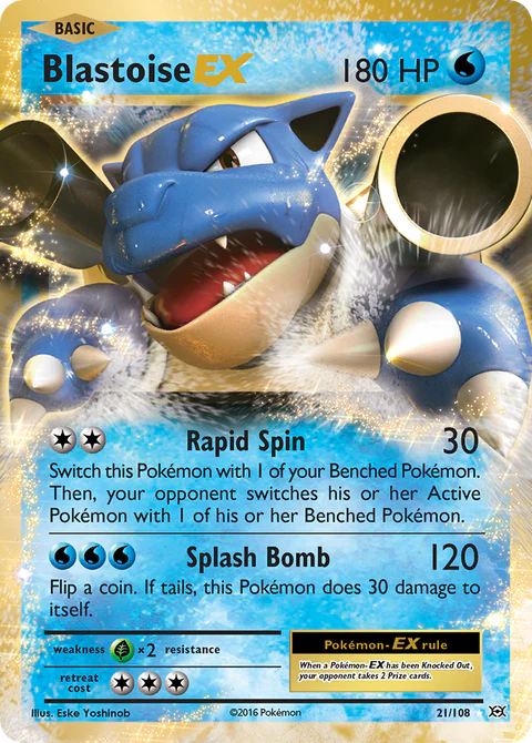 Blastoise EX Rare 21/108 Pokemon TCG Evolutions NM
