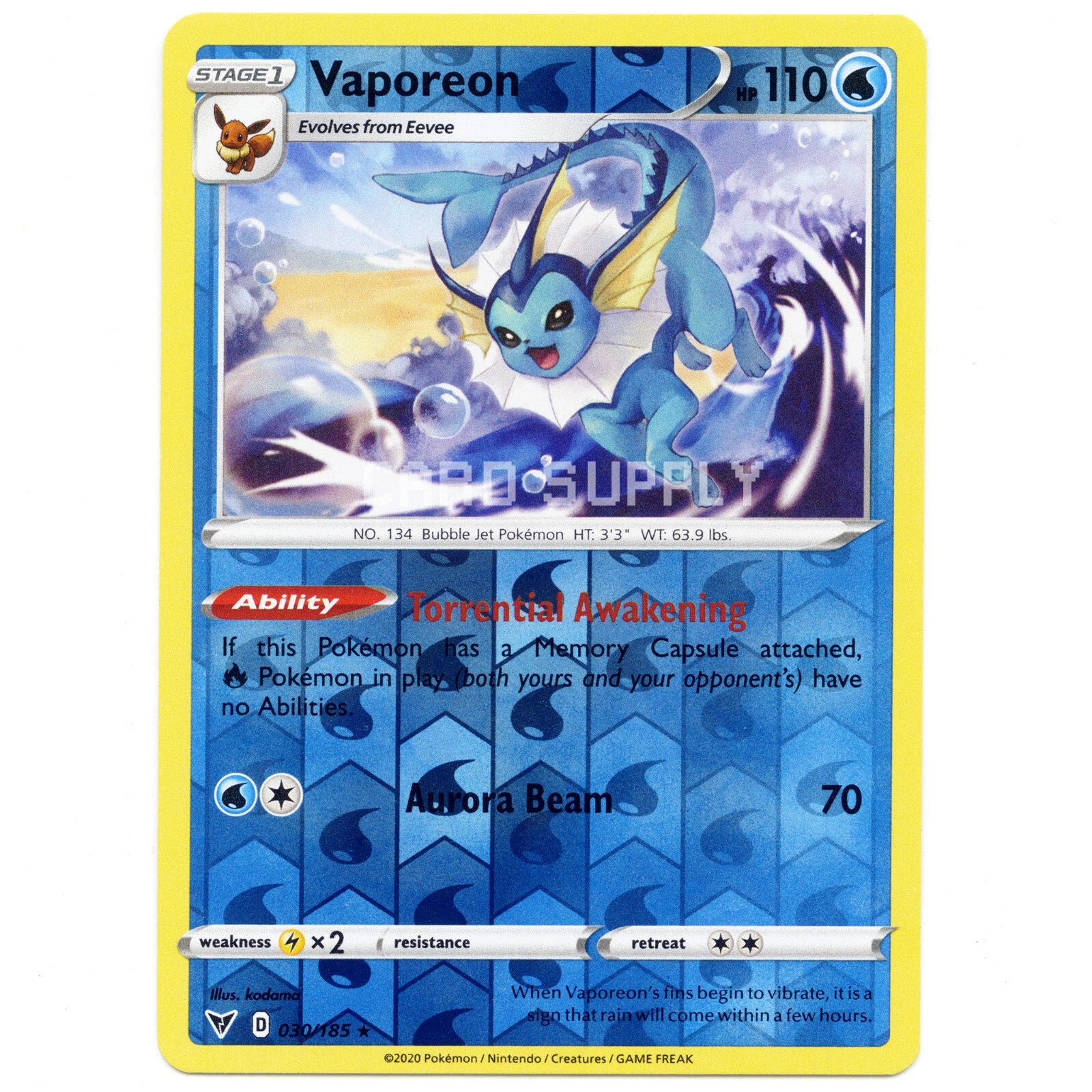 Vaporeon 030/185 - Vivid Voltage Reverse Holo - NM
